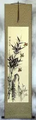 Chinese Black Ink Bamboo & Birds Wall Scroll