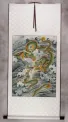 Three Green Dragons - White Asian Silk Wall Scroll