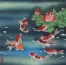 Nine Koi Fish and Flowers Painting