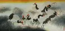 Large Chinese Cranes Painting