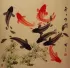Large Koi Fish Painting on Antiqued Paper