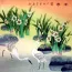 Egrets Wading in the Flowers Painting