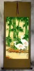 Big Egrets and Green Bamboo Wall Scroll