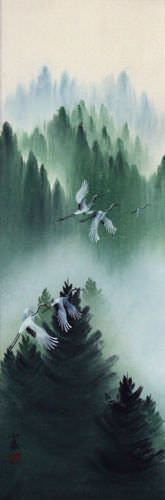 Homeward Bound Asian Cranes Wall Scroll close up view