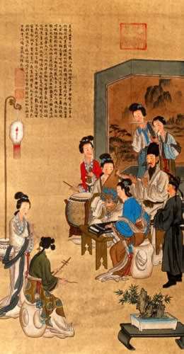 Musicians Gathering Partial-Print Wall Scroll close up view
