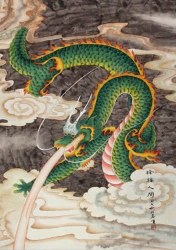chinese green dragon wall scroll