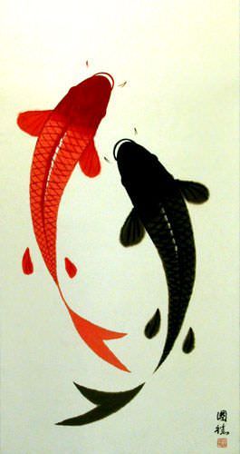 Large Yin Yang Fish Wall Scroll close up view