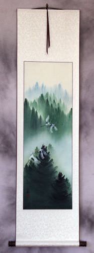 Homeward Bound Asian Cranes Wall Scroll