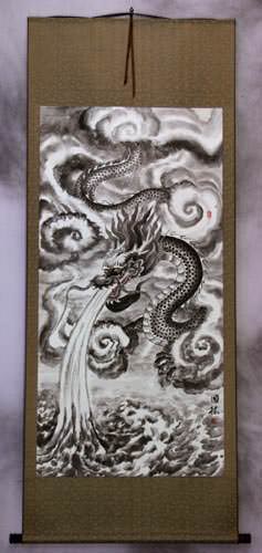 Flying Chinese Dragon - Asian Wall Scroll