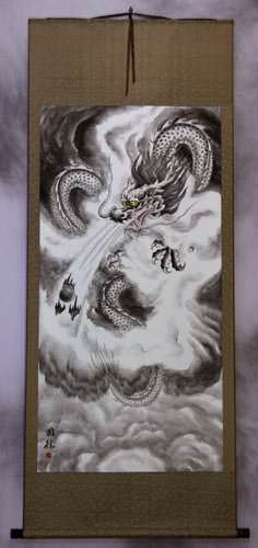 Flying Chinese Dragon - Asian Wall Scroll