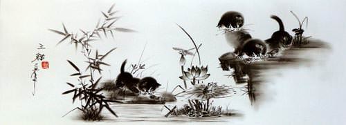 Charcoal Kittens Wide Drawing
