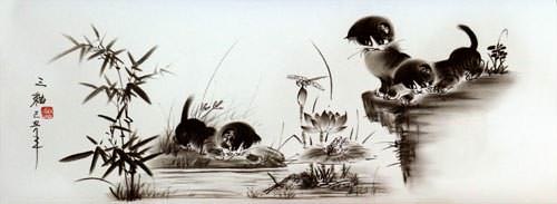 Charcoal Kittens Wide Drawing