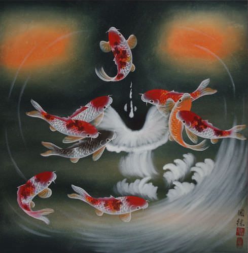 Nine Koi Fish Masterpiece Painting