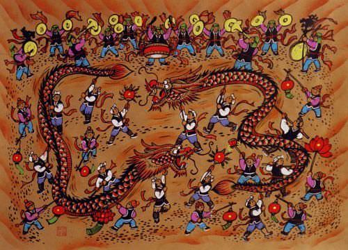 Dragon Dancing Chinese Folk Art Painting