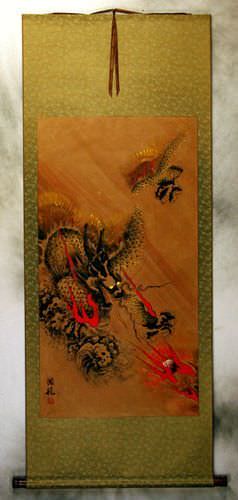 Flying Chinese Dragon - Asian Wall Scroll