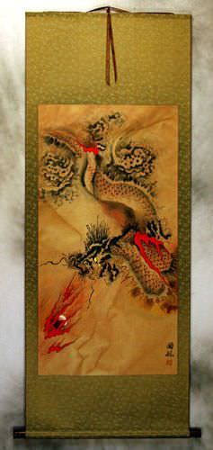 Flying Chinese Dragon - Asian Wall Scroll